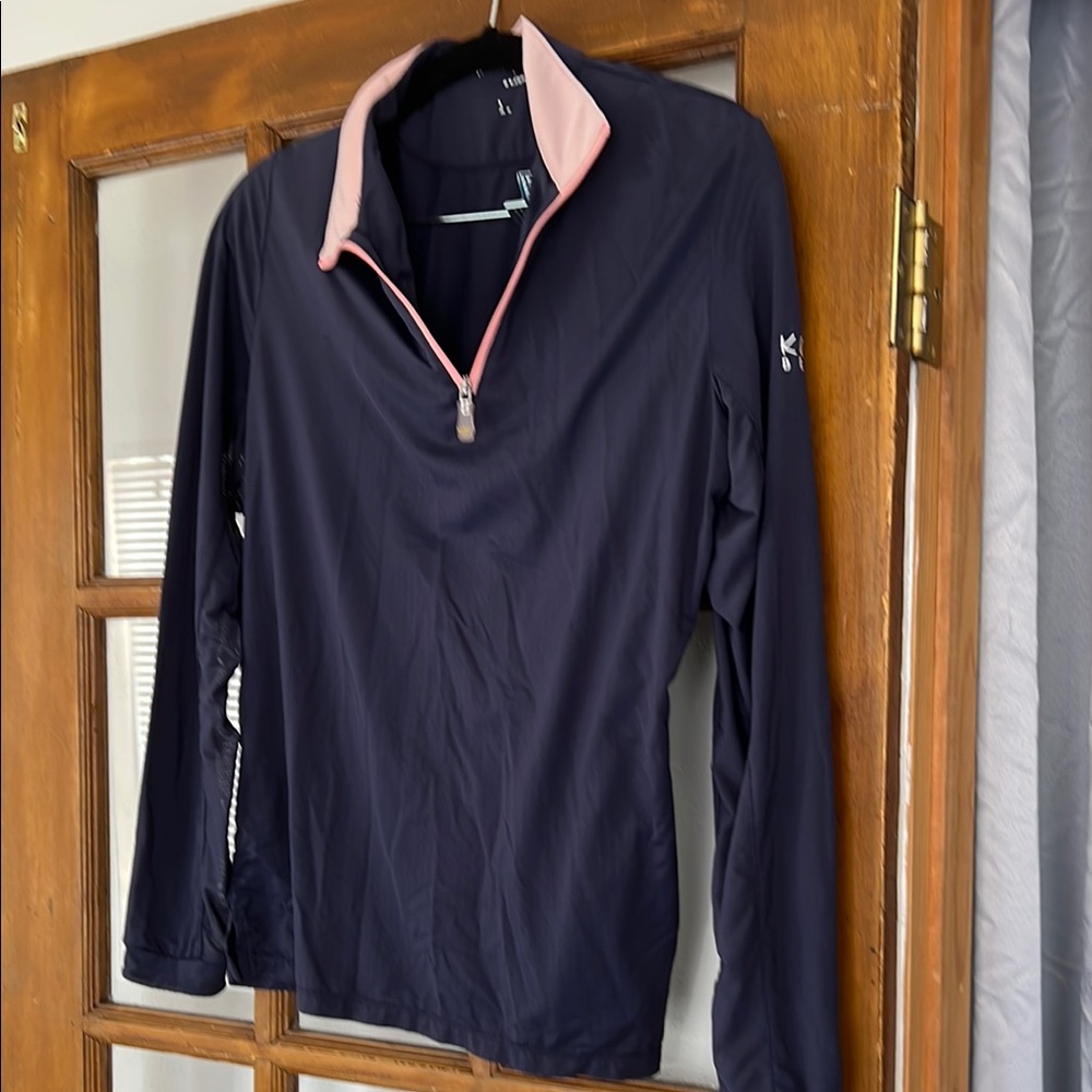 Blue and Pink Quarter-Zip Pullover Top